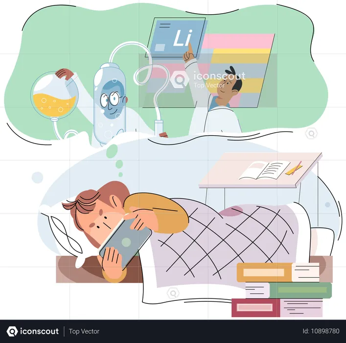 Girl taking online chemistry class  Illustration