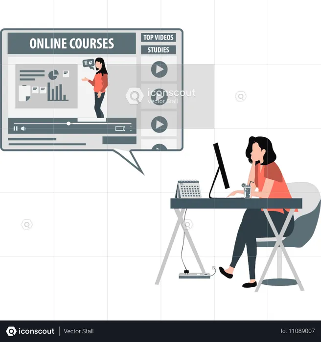 Girl taking online course  Illustration