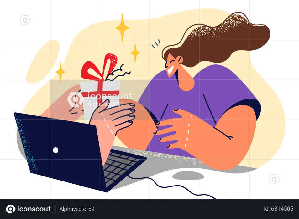 Girl taking online gift  Illustration