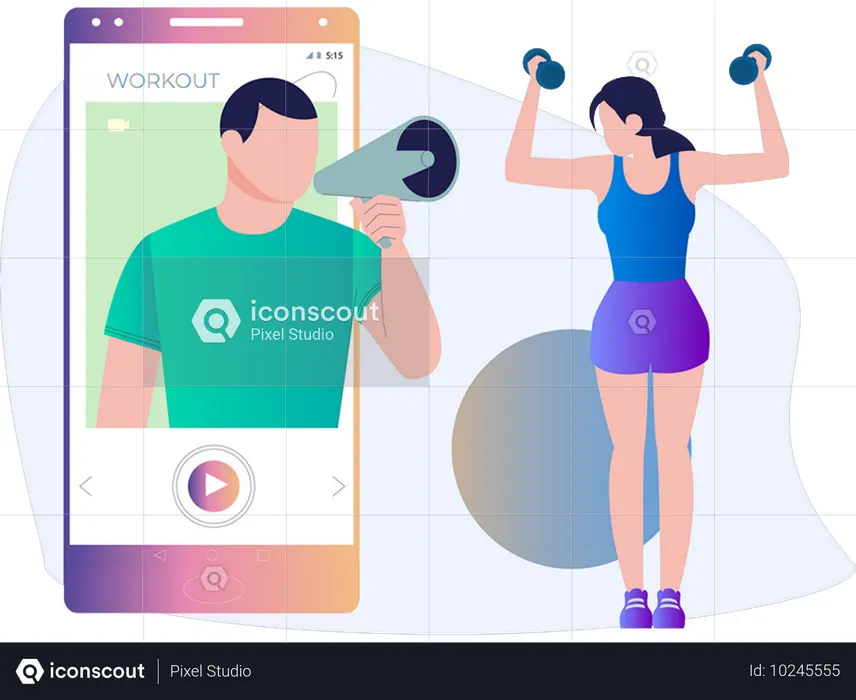 Girl taking online gym session with  Illustration