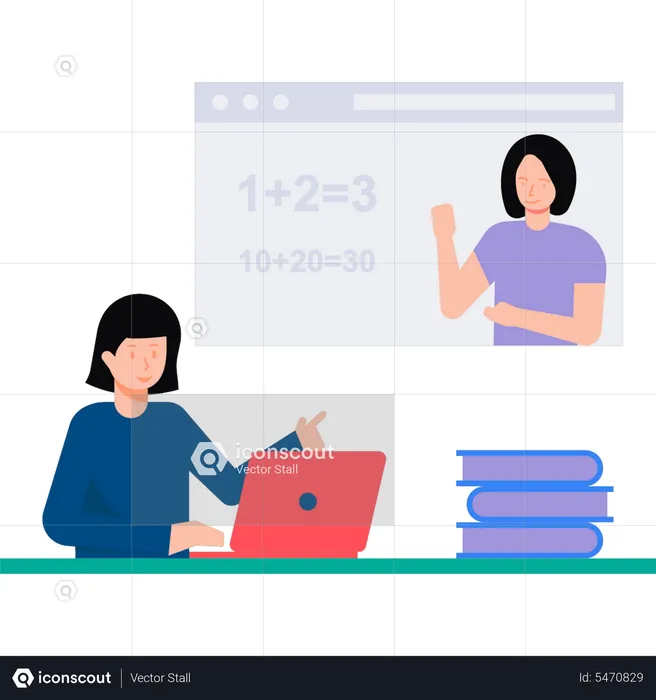 Girl taking online math class  Illustration