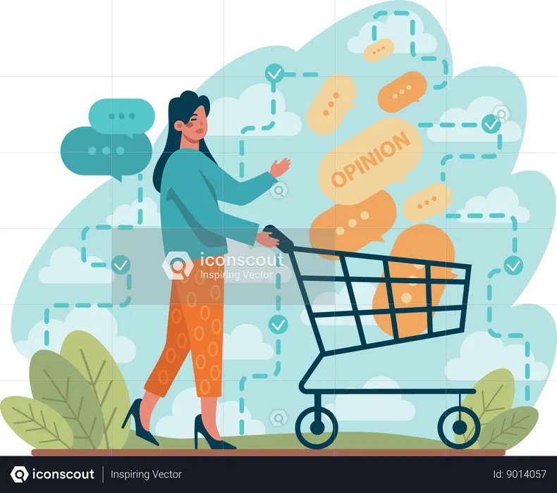 Girl taking opinion in cart  Illustration