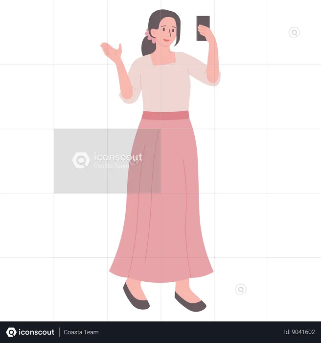 Girl Taking Phone Selfie  Illustration