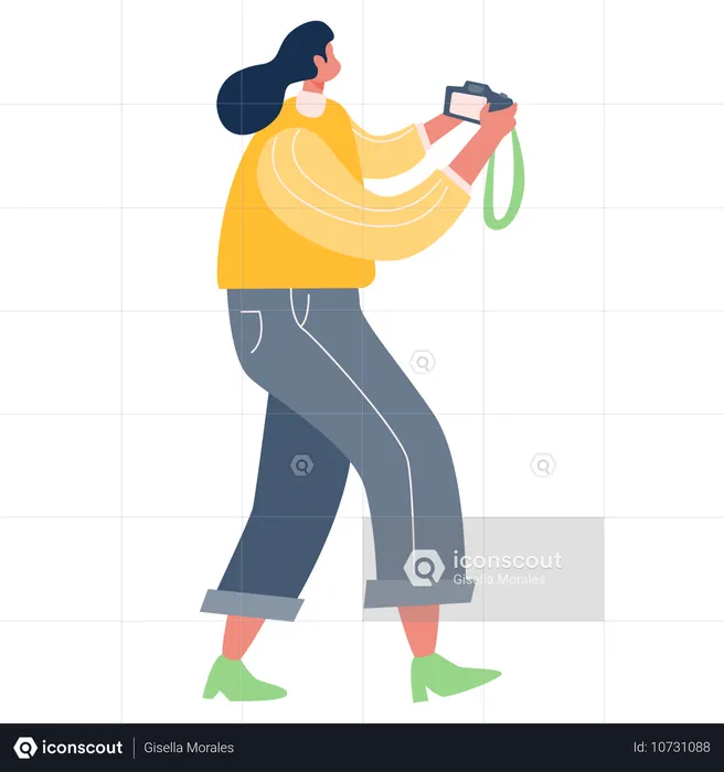 Girl taking photo using camera  Illustration