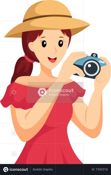 Girl Taking Photo while Traveling  Illustration