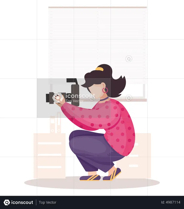 Girl Taking Photography In Office  Illustration