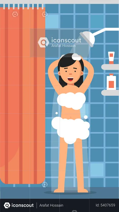 Girl taking shower  Illustration