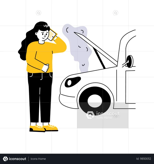 Girl talk on mobile for Overheated Engine  Illustration