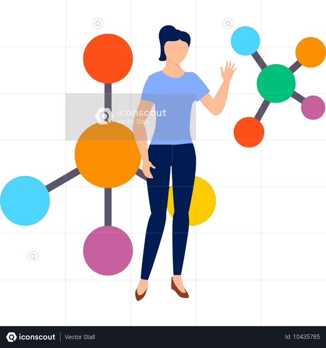 Girl talking about atomic molecules  Illustration