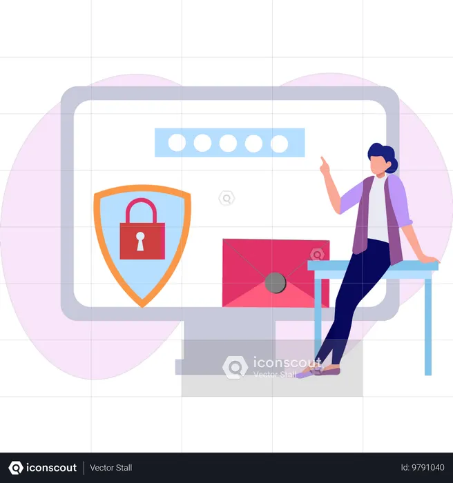 Girl talking about password  Illustration
