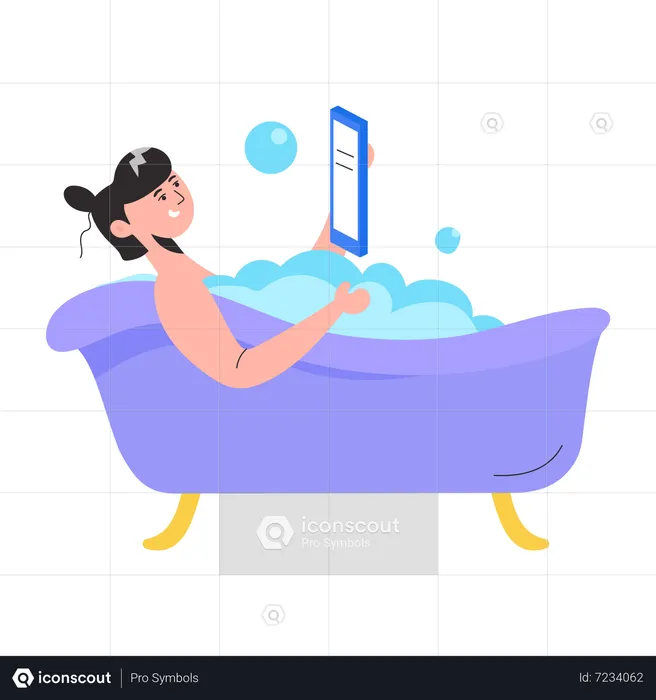 Girl Talking on mobile during Bath  Illustration