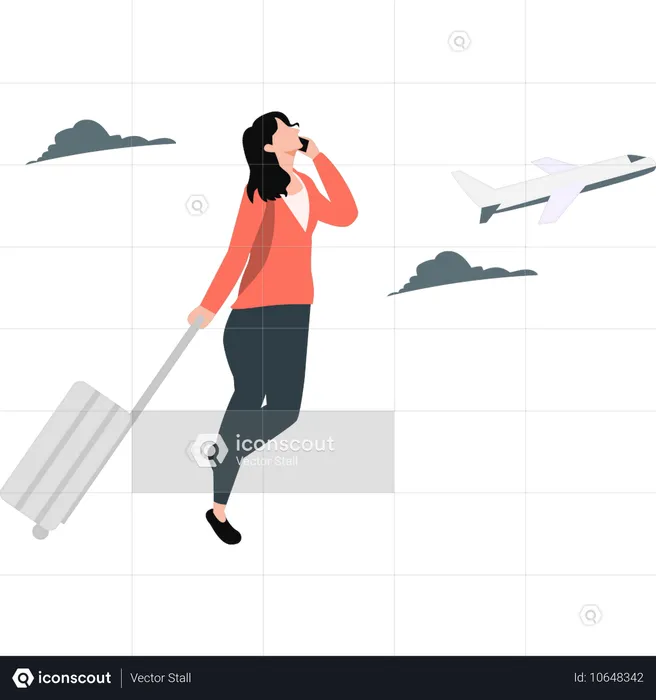 Girl talking on mobile on vacation trip  Illustration