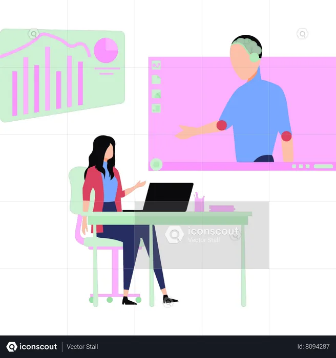 Girl talking to boy online  Illustration