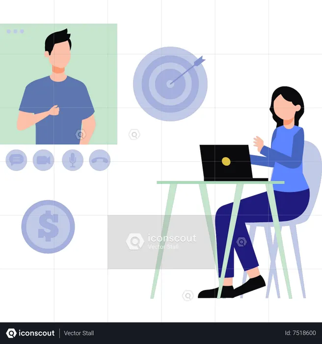 Girl talking to boy online about business goal  Illustration