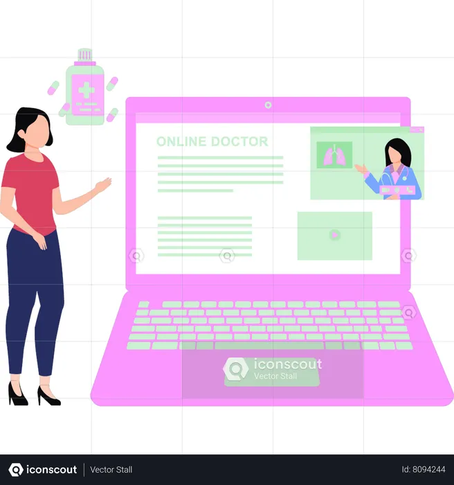 Girl  talking to  doctor online  Illustration