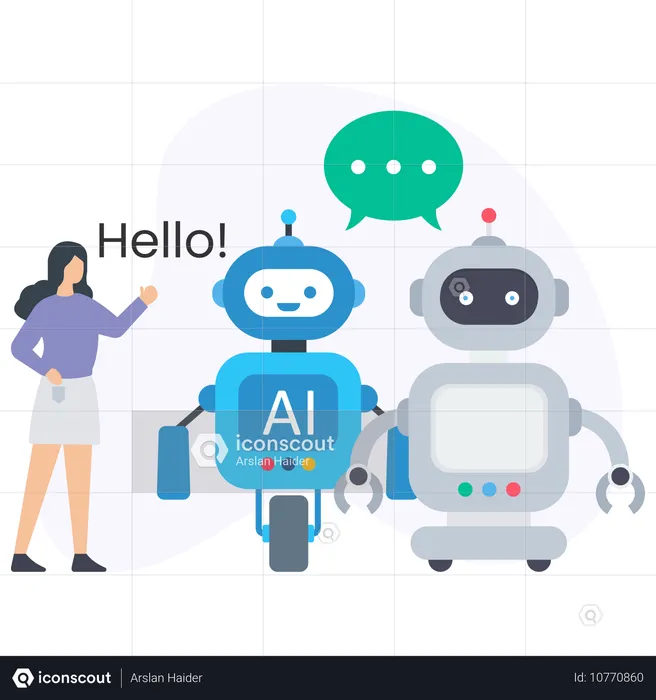 Girl talking to robot  Illustration