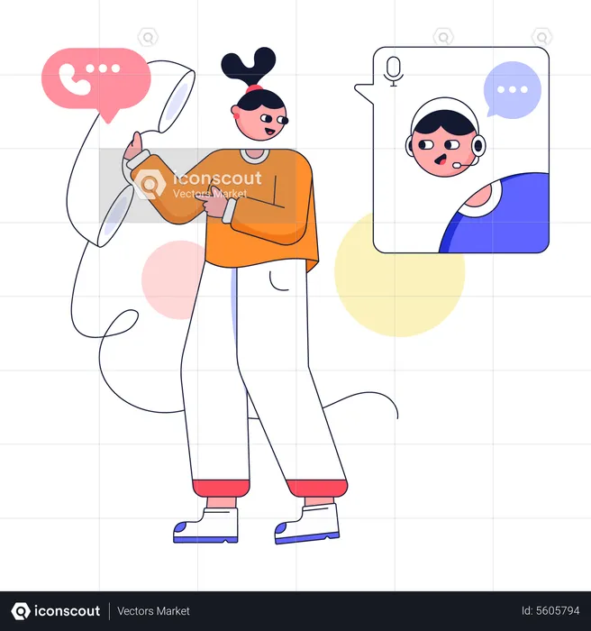 Girl talking with customer support executive  Illustration