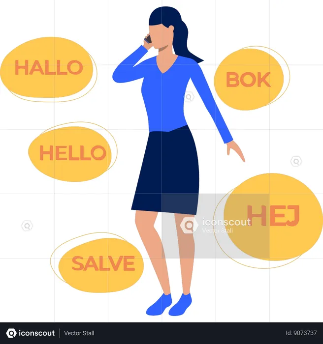 Girl talks in multiple languages  Illustration