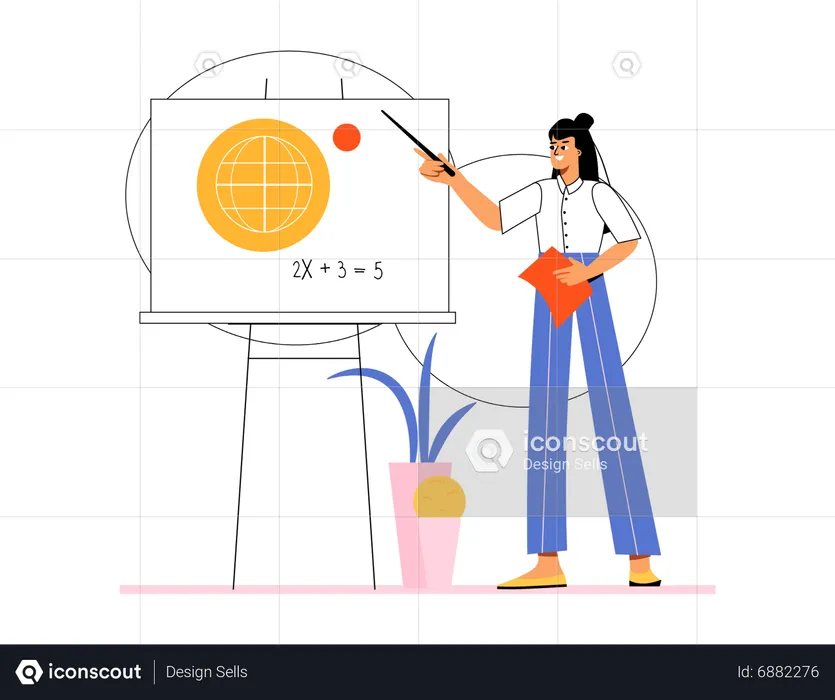 Girl teaching algebra in maths class  Illustration