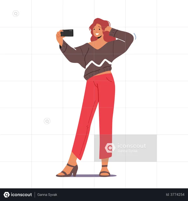 Girl Teenager Making Selfie on Smartphone  Illustration