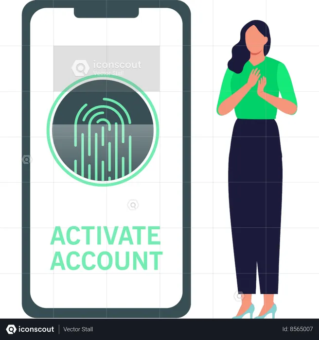 Girl telling about activating the account  Illustration