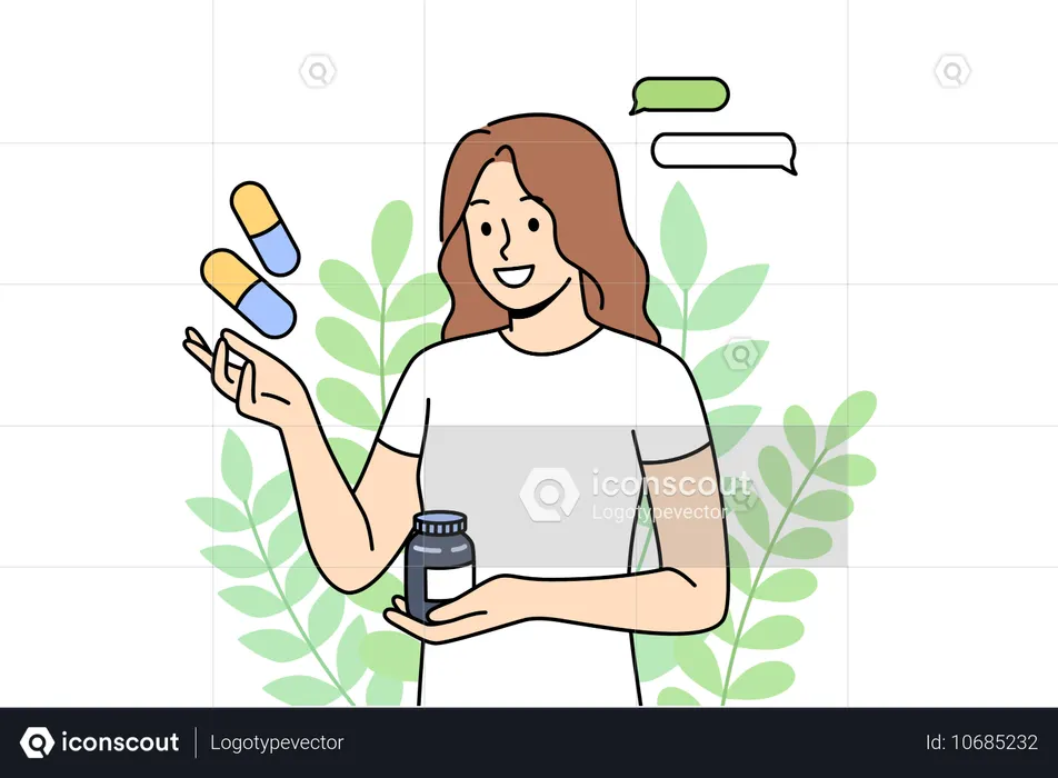 Girl telling about herbal medicine  Illustration