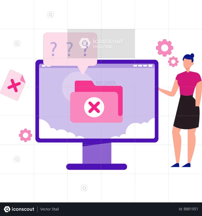 Girl Telling On Screen About No Data In Folder  Illustration