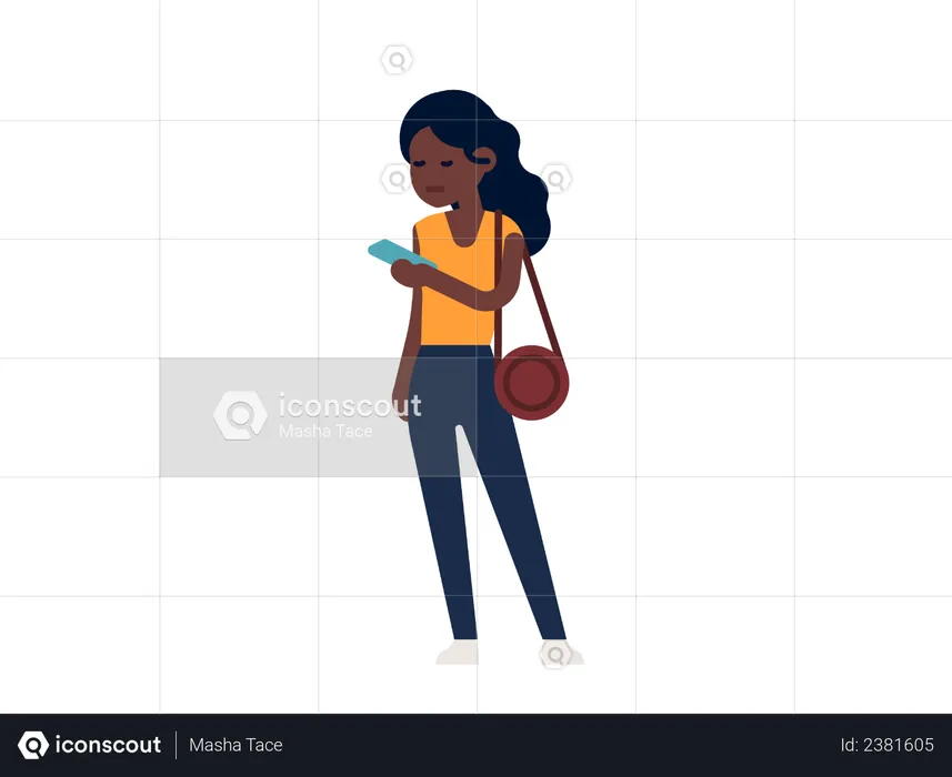 Girl texting on mobile  Illustration