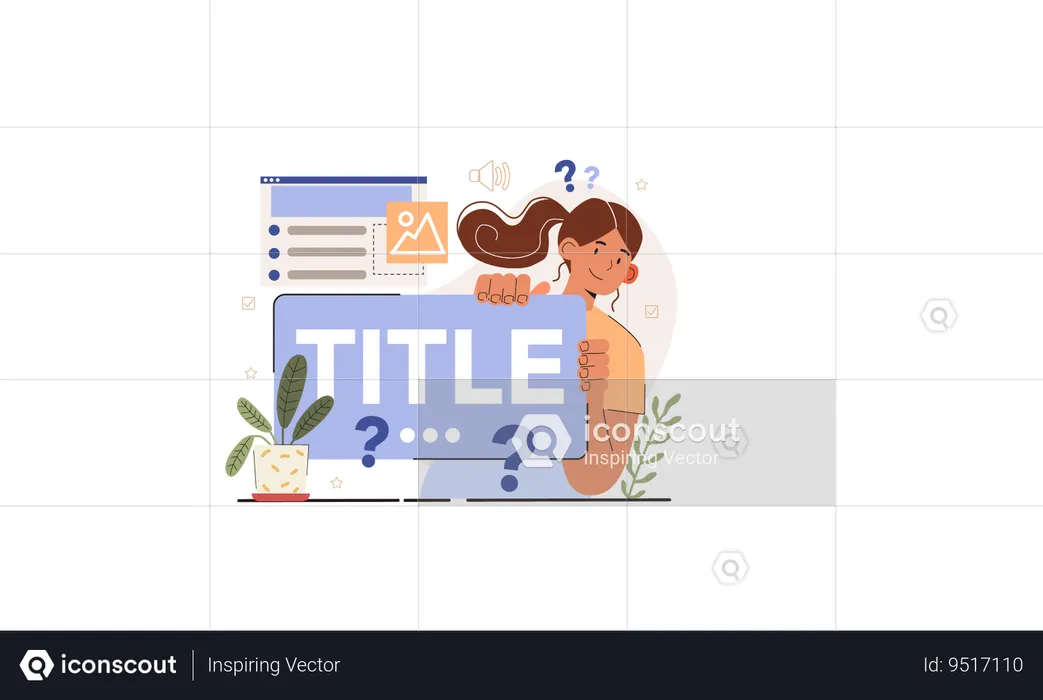Girl thinking about attracting blog title  Illustration