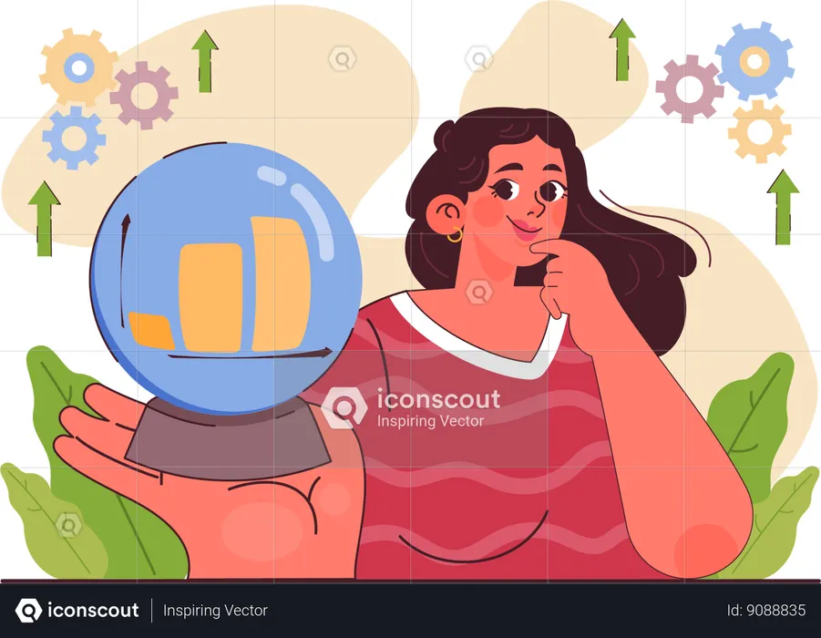 Girl thinking about business analysis  Illustration