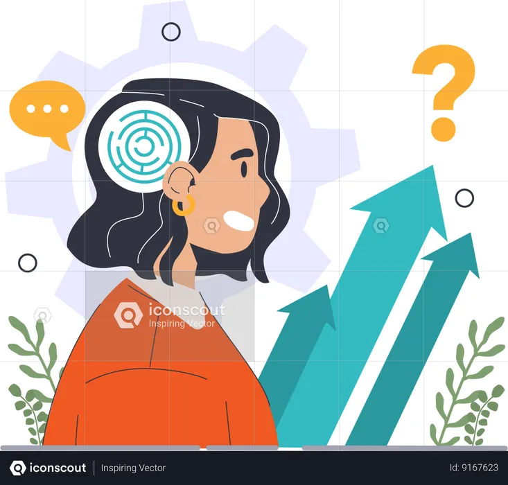 Girl thinking about business growth  Illustration