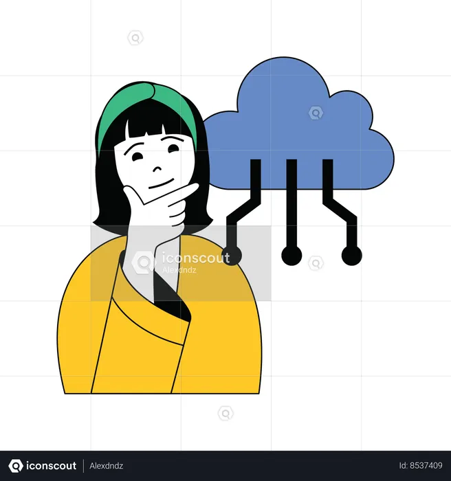Girl thinking about cloud connection  Illustration