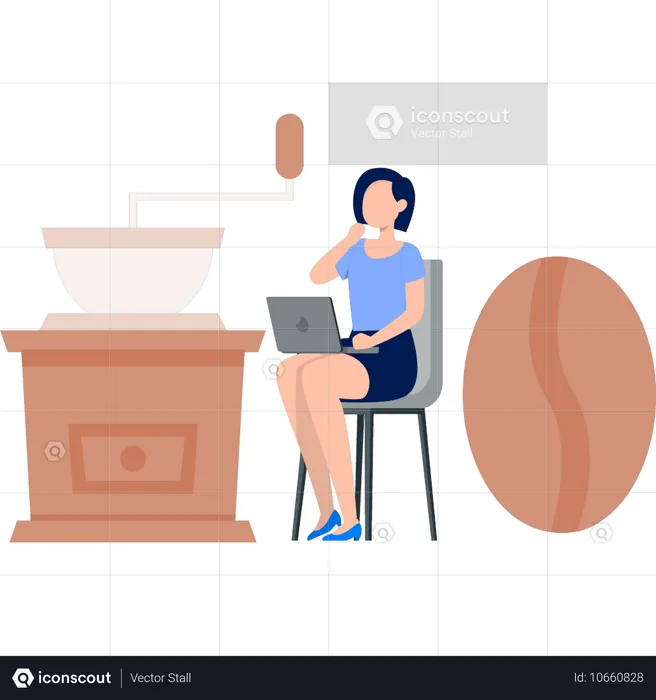 Girl thinking about coffee maker machine  Illustration