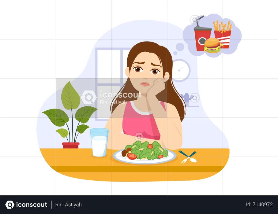 Girl thinking about fast food  Illustration