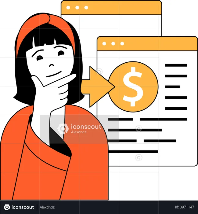 Girl thinking about Finance report  Illustration