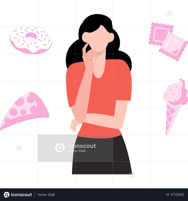 Girl thinking about food  Illustration