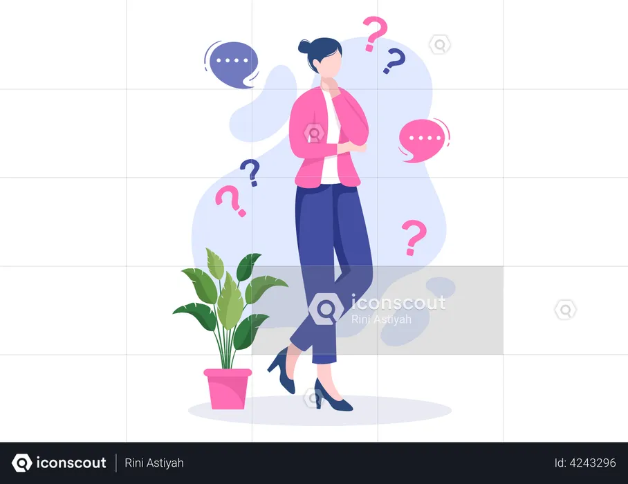 Girl Thinking about Problem Solving  Illustration