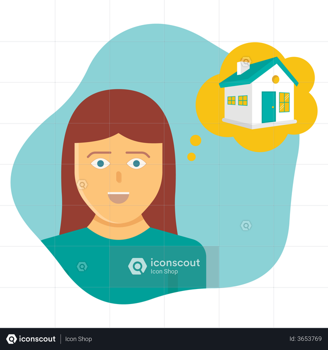 Girl thinking about purchasing house Illustration