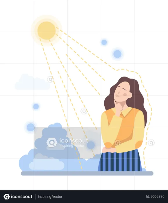 Girl thinking about sun signal  Illustration