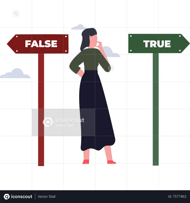 Girl thinking about truth or lie  Illustration