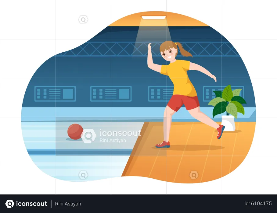 Girl Throwing Bowling Ball  Illustration