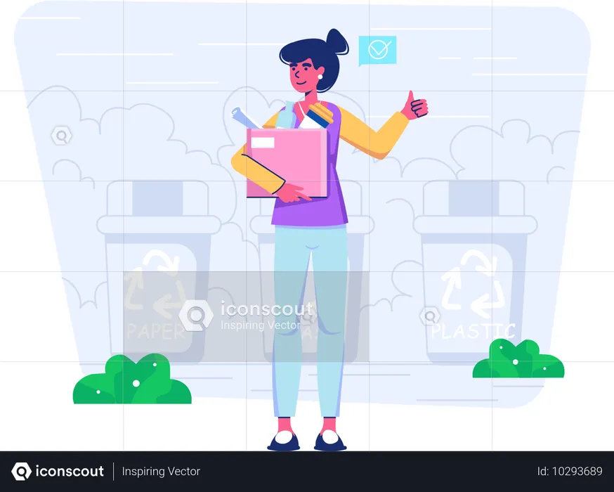 Girl throwing garbage in recycle bin  Illustration