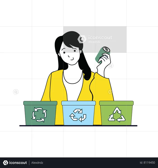 Girl throwing garbage in recycle bin  Illustration