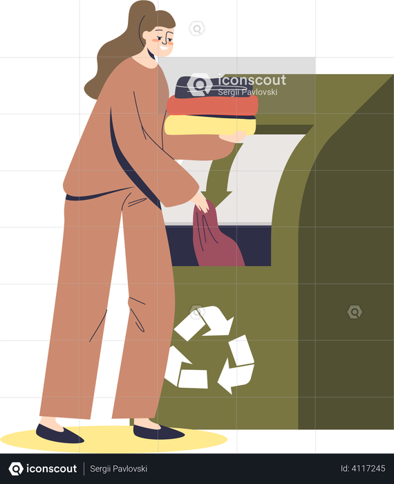 Best Premium Girl throwing used clothes in container for recycling