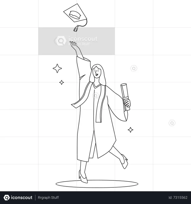 Girl Throws graduation Cap  Illustration