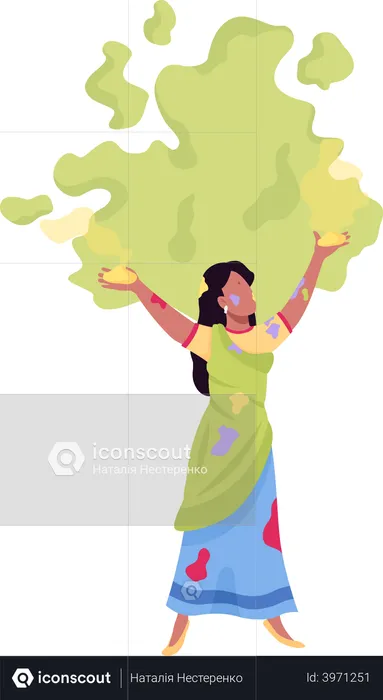 Girl throws green paint  Illustration