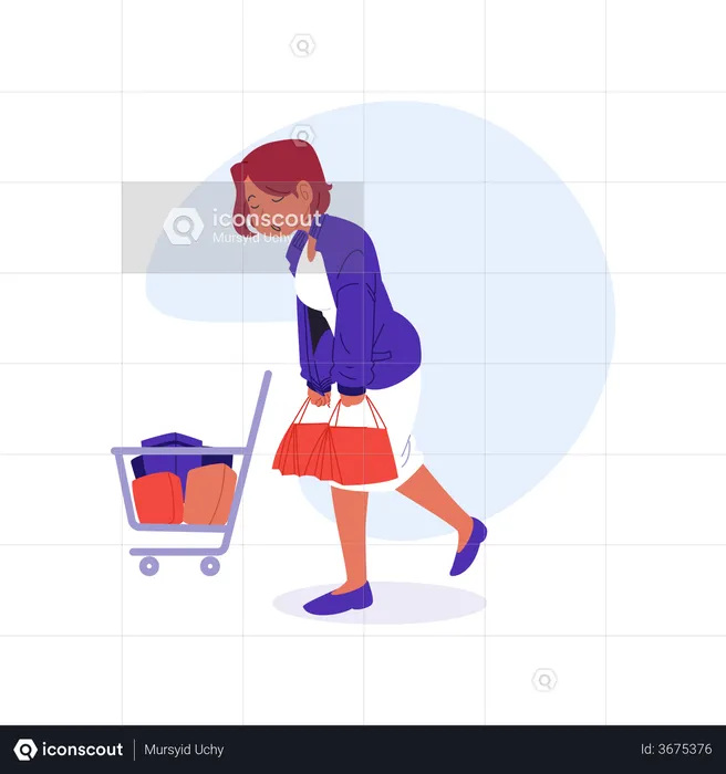 Girl tired of shopping  Illustration