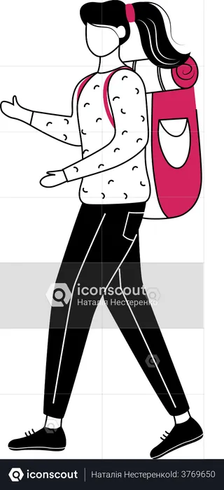 Girl tourist with backpack  Illustration