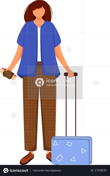 Girl tourist with suitcase and boarding pass  Illustration