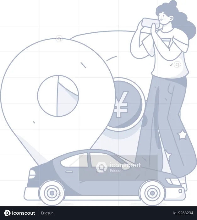 Girl tracking car location on mobile  Illustration